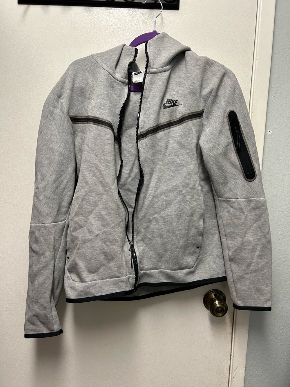 Nike Light Gray Hooded Performance Jacket with Black Accents